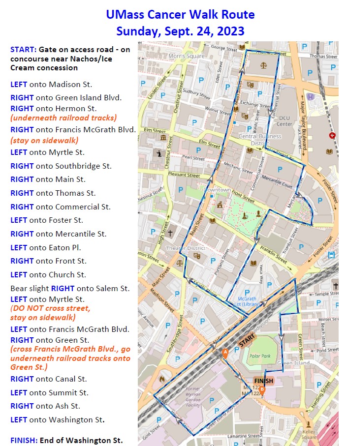 2023 UMass Cancer Walk route map